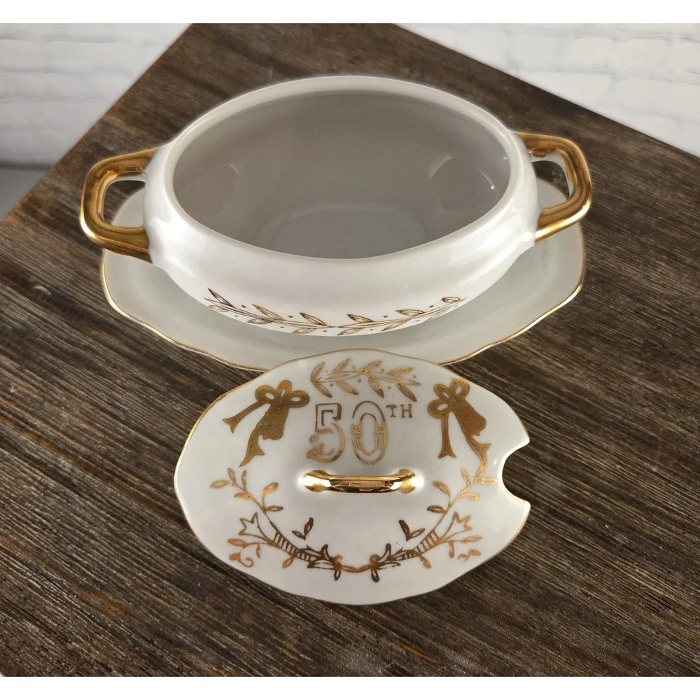 Vintage Lefton‎ Exclusives Japan 50th Anniversary Condiment Bowl w/Lid No Spoon